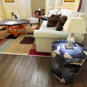 Petrified Wood Stool Octagon Black Resin Glossy Finishing
